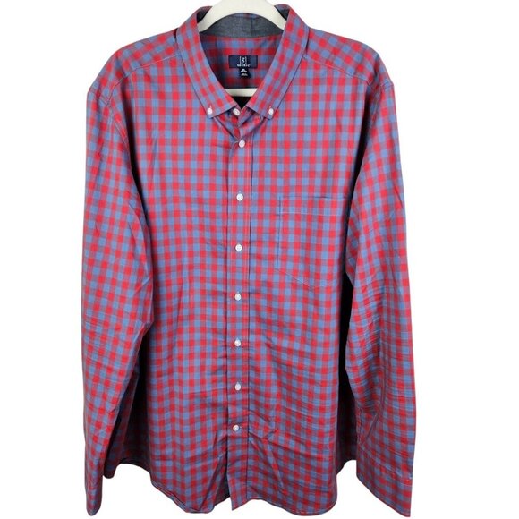 [g] George Classic Fit Button-Up Shirt Men's Size 2XL Long Sleeve Red Blue Check - Picture 1 of 10